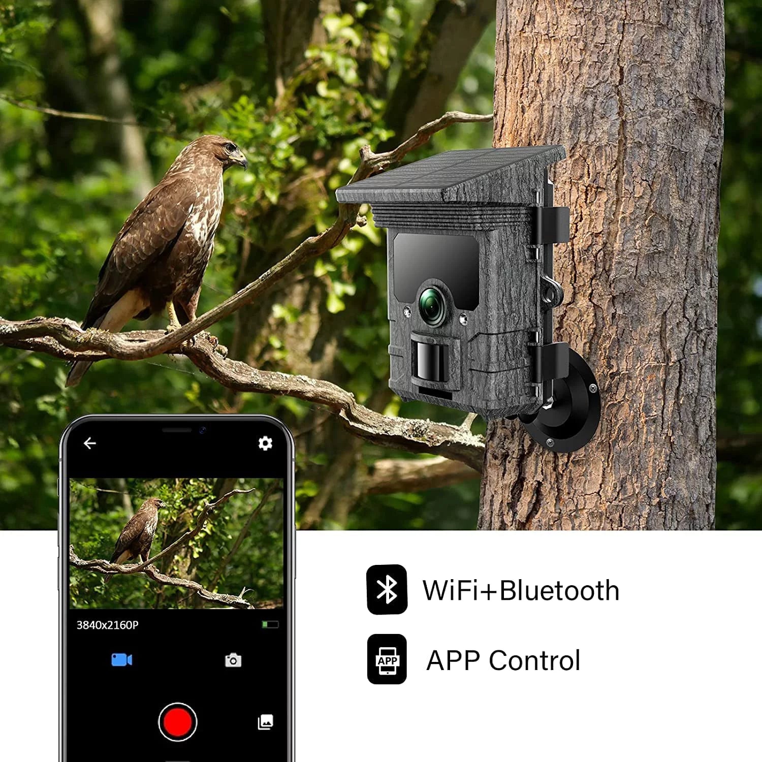 Solar Powered Trail Camera with SD Card Rechargeable 4400mAh 4K 48MP WiFi Night Vision Waterproof IP66 S454