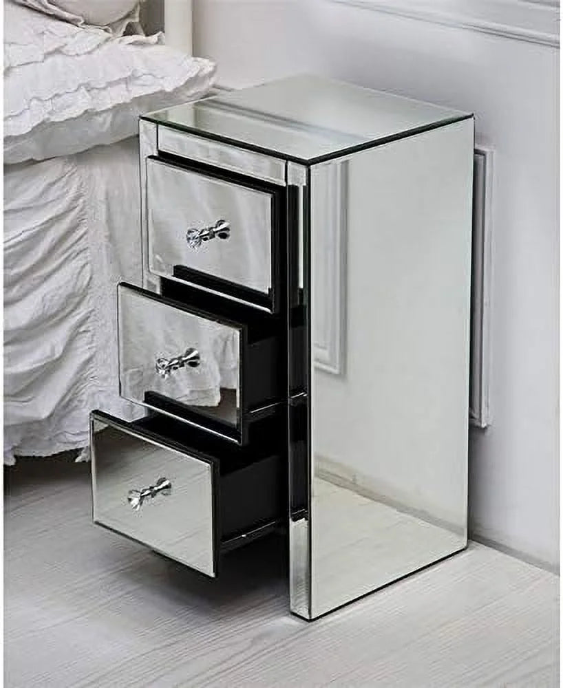 Mirrored Nightstand with 3 Drawers Silver U5171
