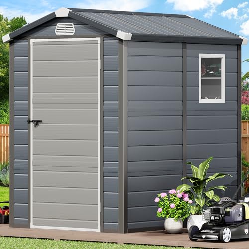 Light Gray Resin Tool Shed, 36 Cu Ft Outdoor Horizontal Storage with Air Vent and Lockable Doors K494404
