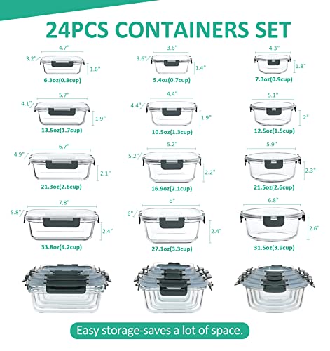 24 Pieces Glass Food Storage Containers Set with Lids A604906