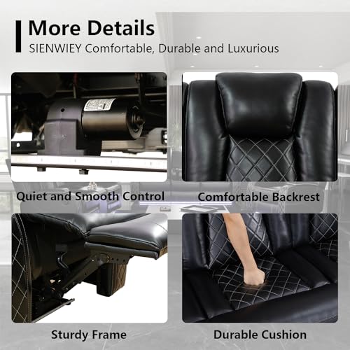 Black Leather Recliner Sofa Set with LED Light B9341