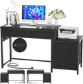 Black Computer Desk with 5 Drawers and Power Outlets I7572