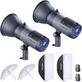 600W Battery Powered Outdoor Studio Flash Strobe Lighting Kit with Translucent White Umbrella and Rectangular Softbox U59043