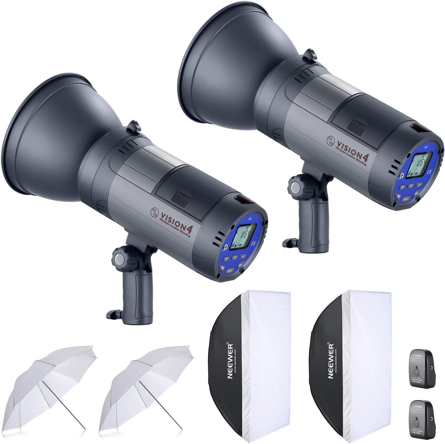 600W Battery Powered Outdoor Studio Flash Strobe Lighting Kit with Translucent White Umbrella and Rectangular Softbox U59043