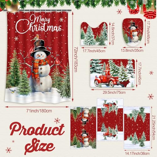 7 Pcs Christmas Shower Curtain Set Non Slip Waterproof Bathroom Accessories L914