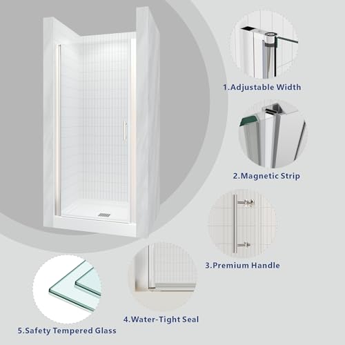 Chrome Semi Frameless Pivot Swing Shower Door, 32 in.W X 72 in.H, Clear Glass Z7927