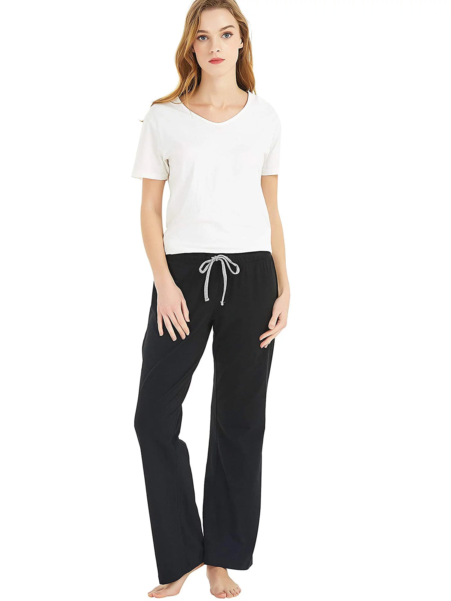 2 Pack Pajama Pants, Soft Lightweight Sleep Pj Bottoms, Black/Light Grey Mel, L K40100