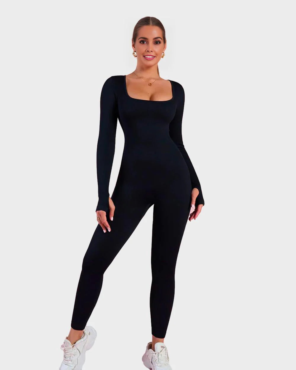 Long Sleeve Square Neck Full Body Shaper Jumpsuit T925