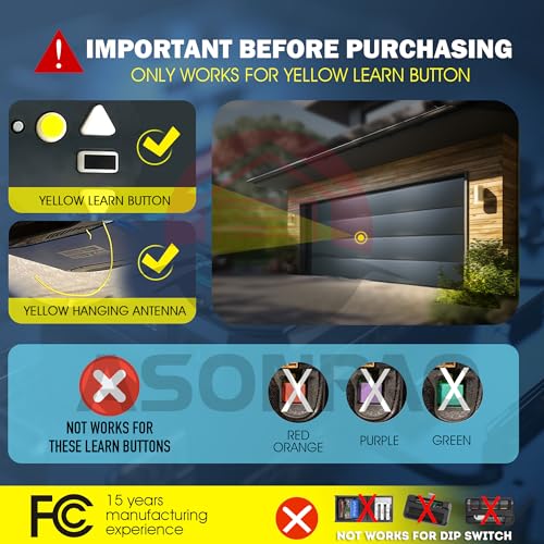 Yellow Learn Button Garage Door Opener Remote (2Pack) U7130