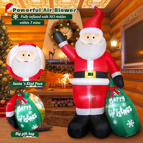 7 FT Christmas Inflatable Santa Claus with Green Gift Bag A356