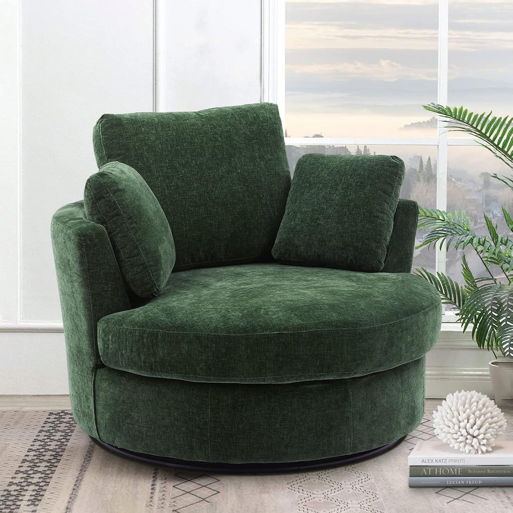 Green Chenille Oversized Swivel Barrel Chair E92110