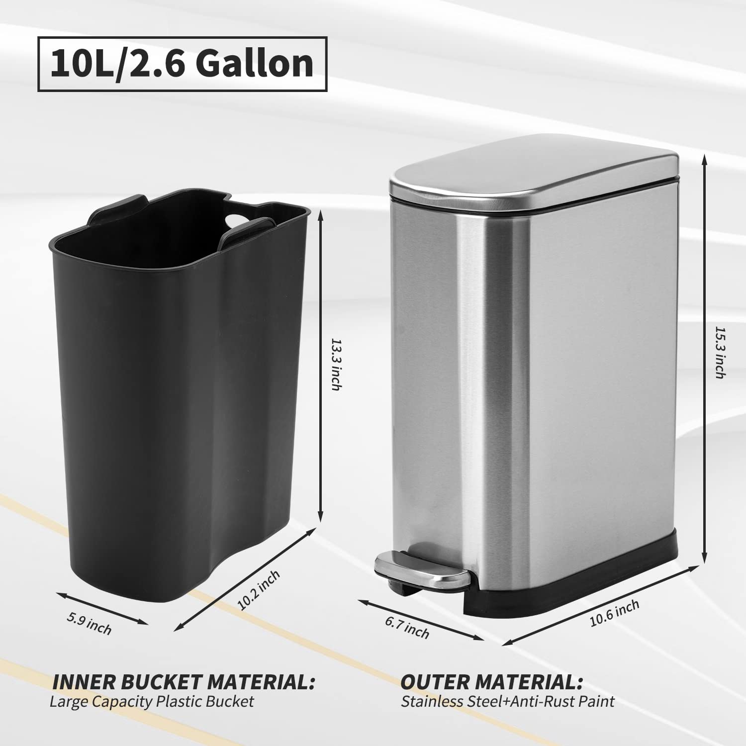 Stainless Steel Step Trash Can 10L Q823
