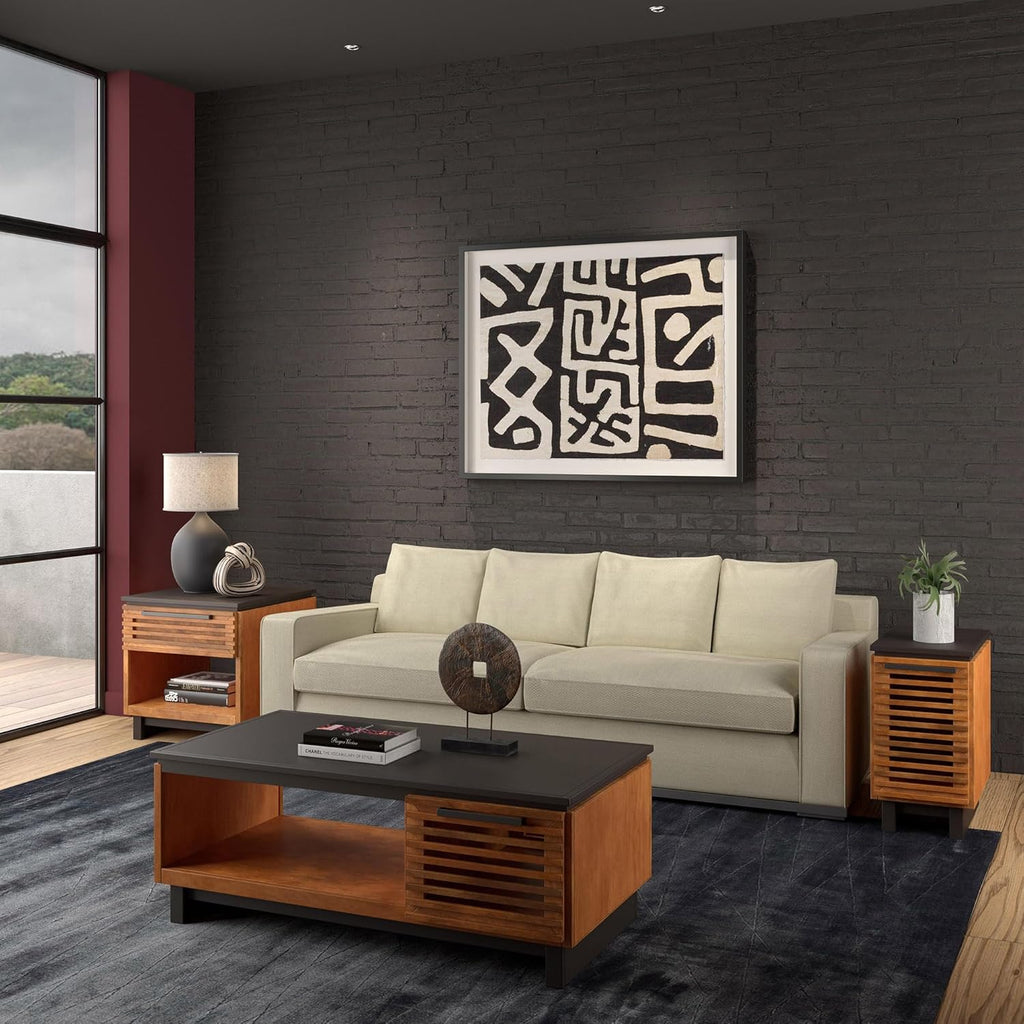 Modern Coffee Table, 47 inches, Poplar Solid Wood, Bourbon and Black Finish S587944