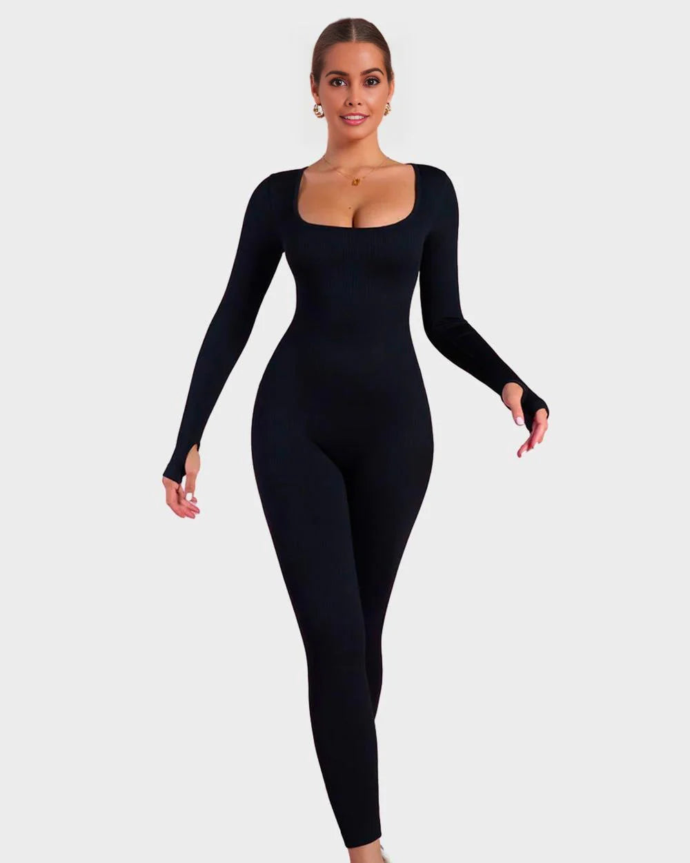 Long Sleeve Square Neck Full Body Shaper Jumpsuit T925
