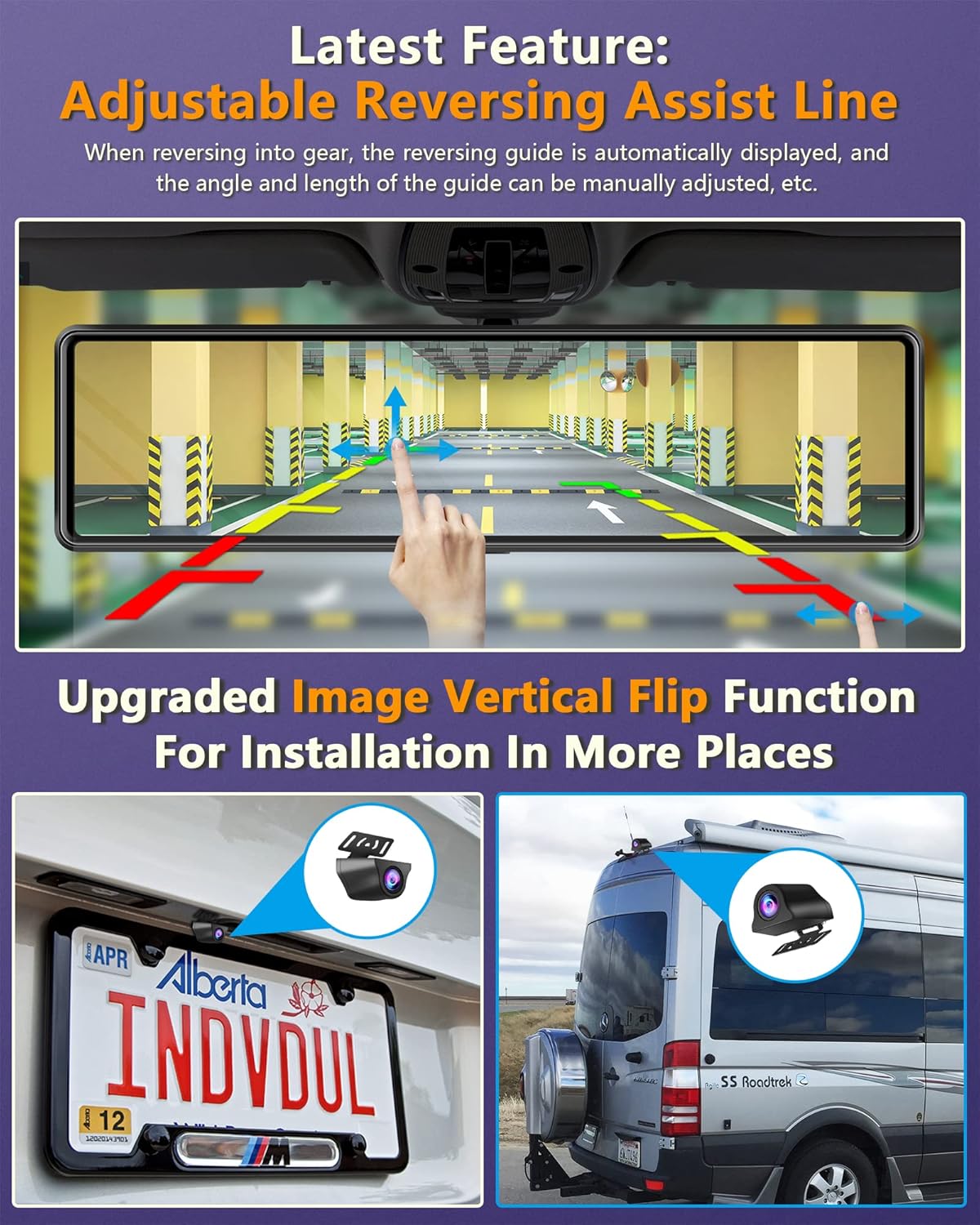 Mirror Dash Cam with Detached Front Camera 11 Rear View Mirror Camera Front and Rear FHD 1080P Waterproof Backup Camera Full Touch Screen with Night Vision V3466