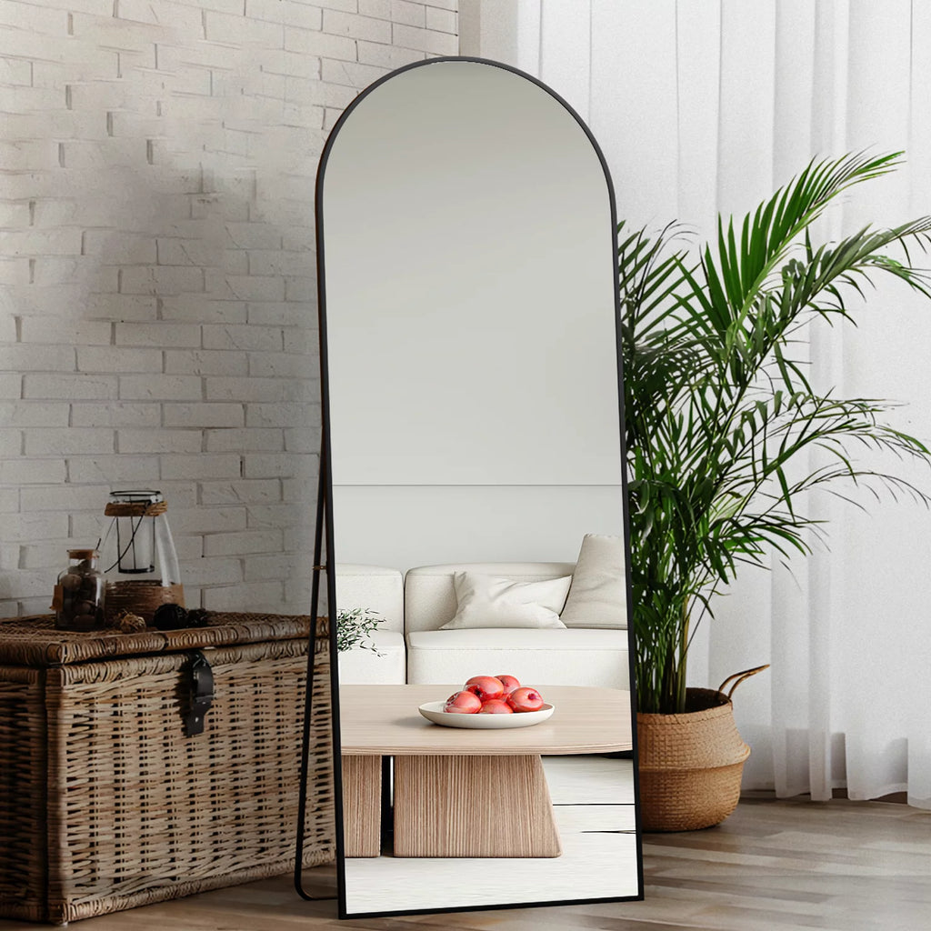 64" x 21" Black Arched Floor Mirror Y61026