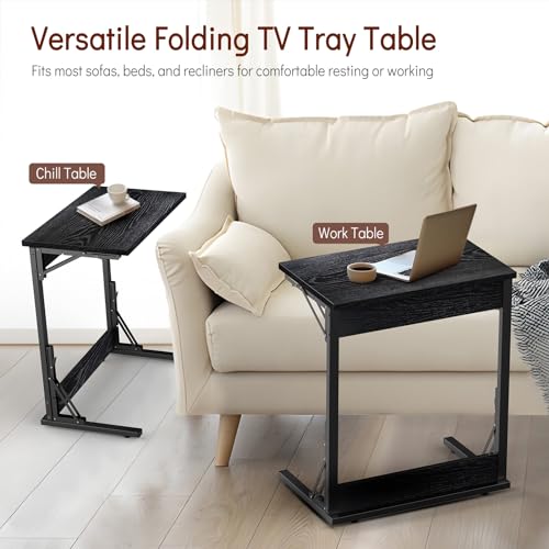 24" Folding C Shaped End Table, Dark Black E760