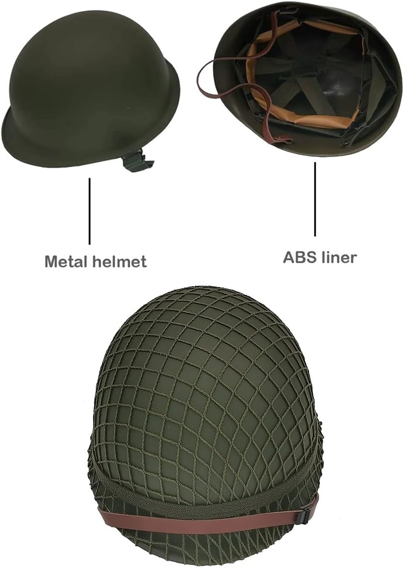 Steel Military Helmet Replica with Net Cover Chin Strap Cat Eye Band L354