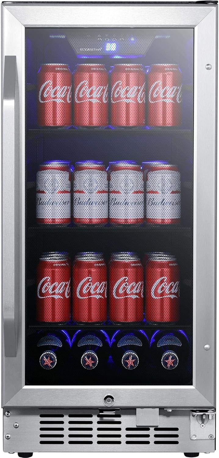 15 Inch Wide 80 Can Built-In Beverage Cooler with Blue LED Lighting P5064