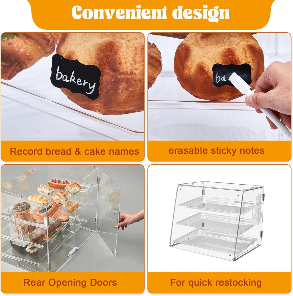 3 Tier Acrylic Display Case with Front Rear Door Clear 21'' x 18'' x 16.5'' B7075