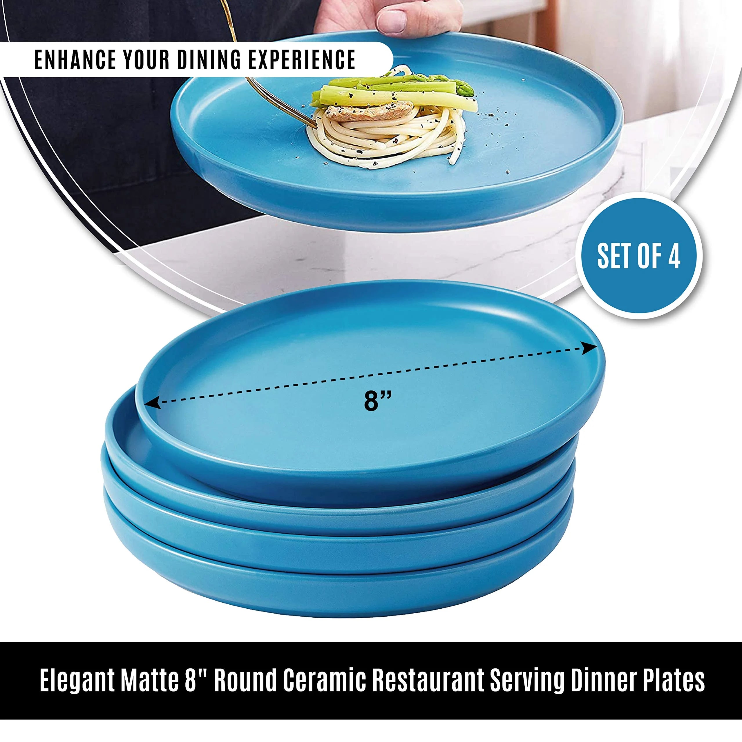 Set of 4 8" Round Ceramic Dinner Plates E76872