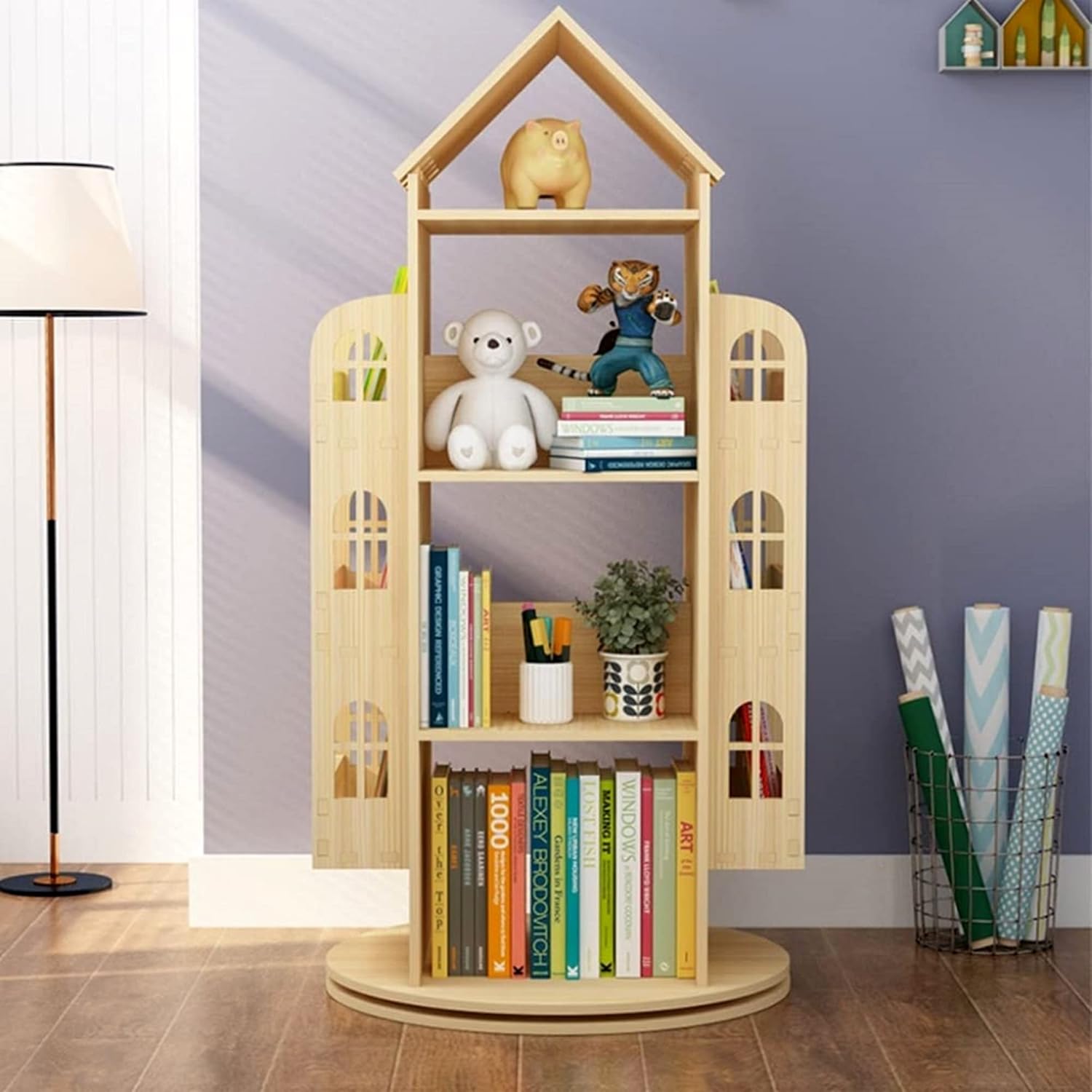 4-Tier Rotating Solid Wood Bookshelf A3863