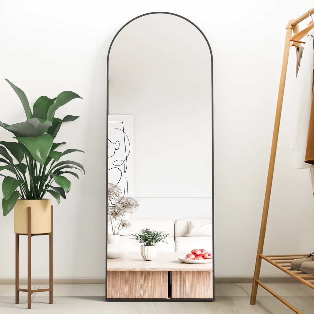 64" x 21" Black Arched Floor Mirror Y61026