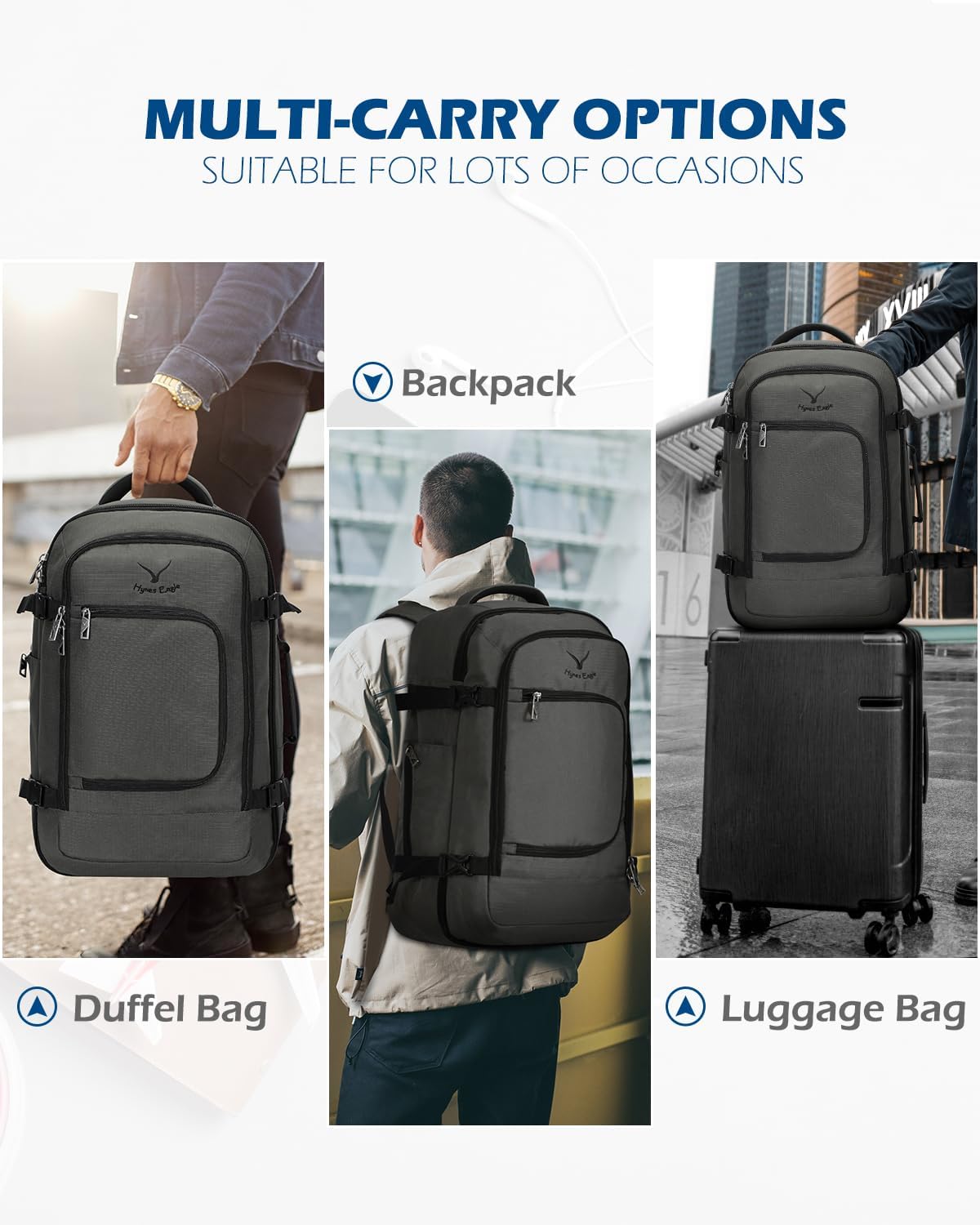 40L Blue with Grey Travel Backpack D219