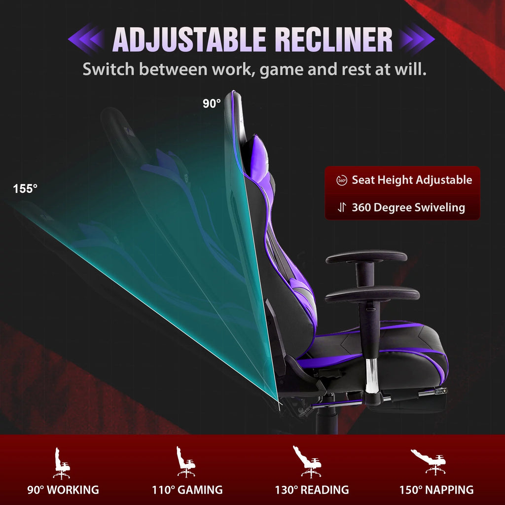Purple PU Leather Gaming Chair with Footrest Z4292
