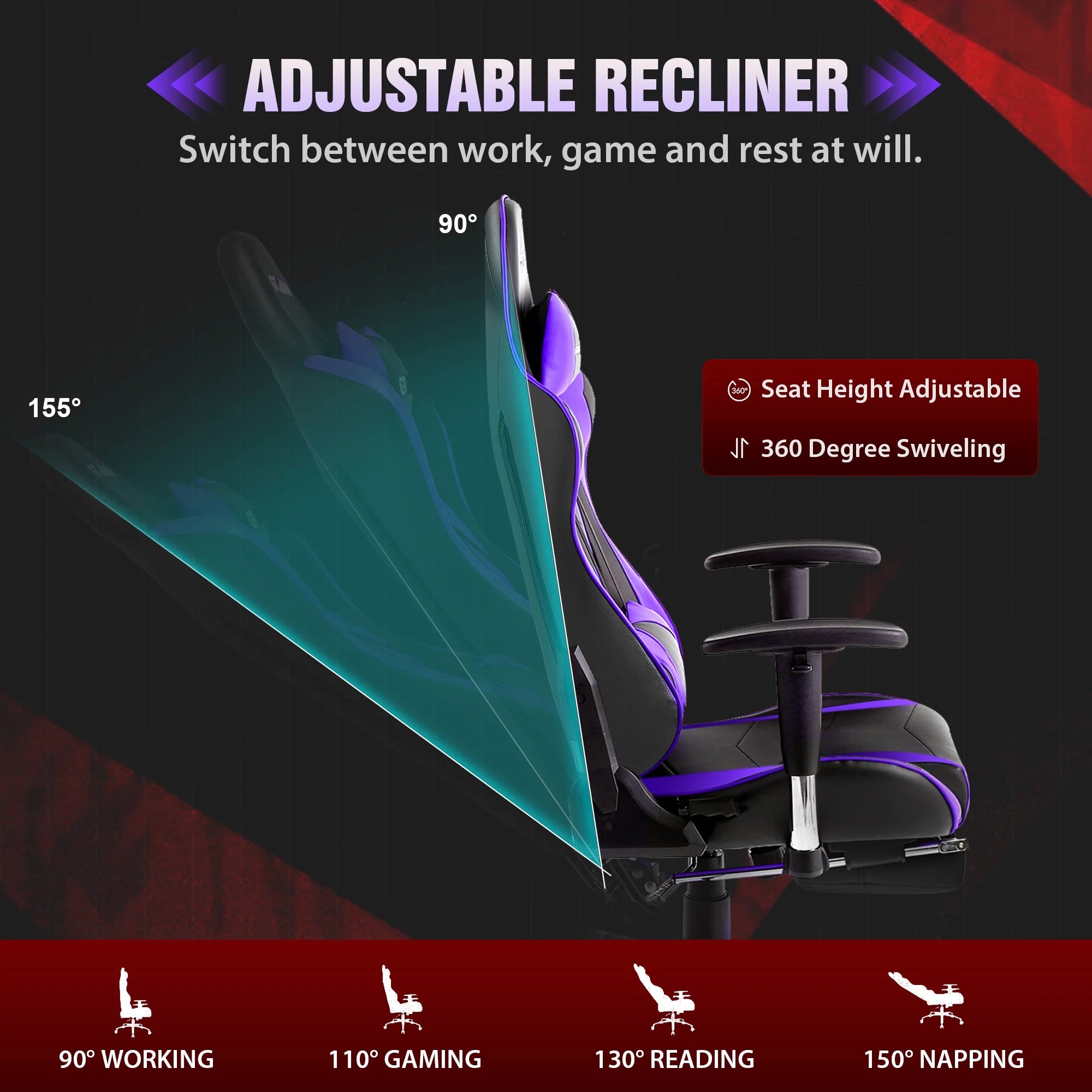 Purple PU Leather Gaming Chair with Footrest Z4292