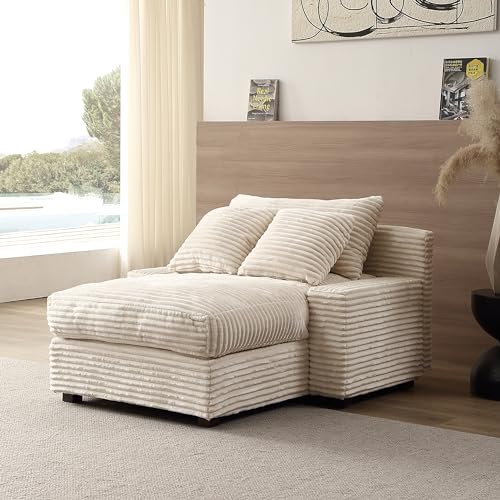 Oversized Beige Corduroy Double Chaise Sleeper Sofa E153