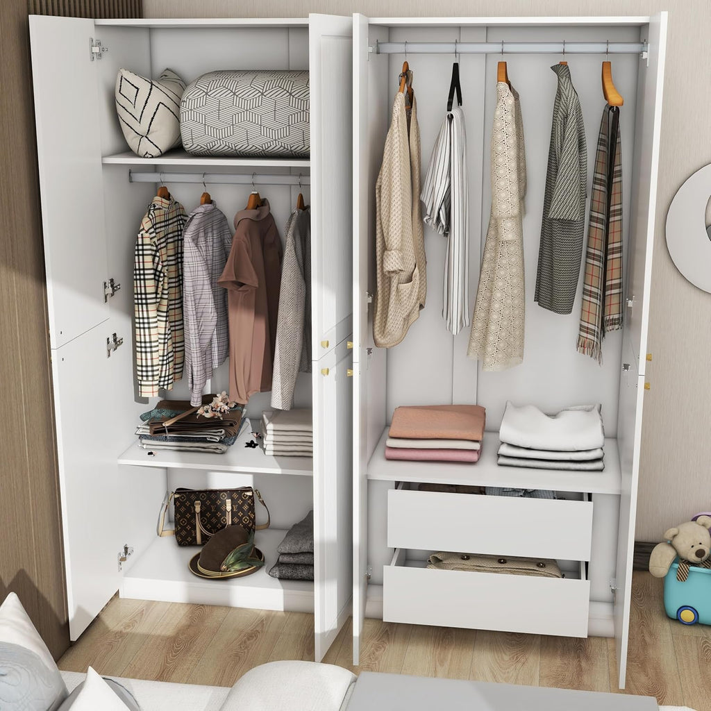 White 4 Door Wood Wardrobe with 2 Drawers J4776
