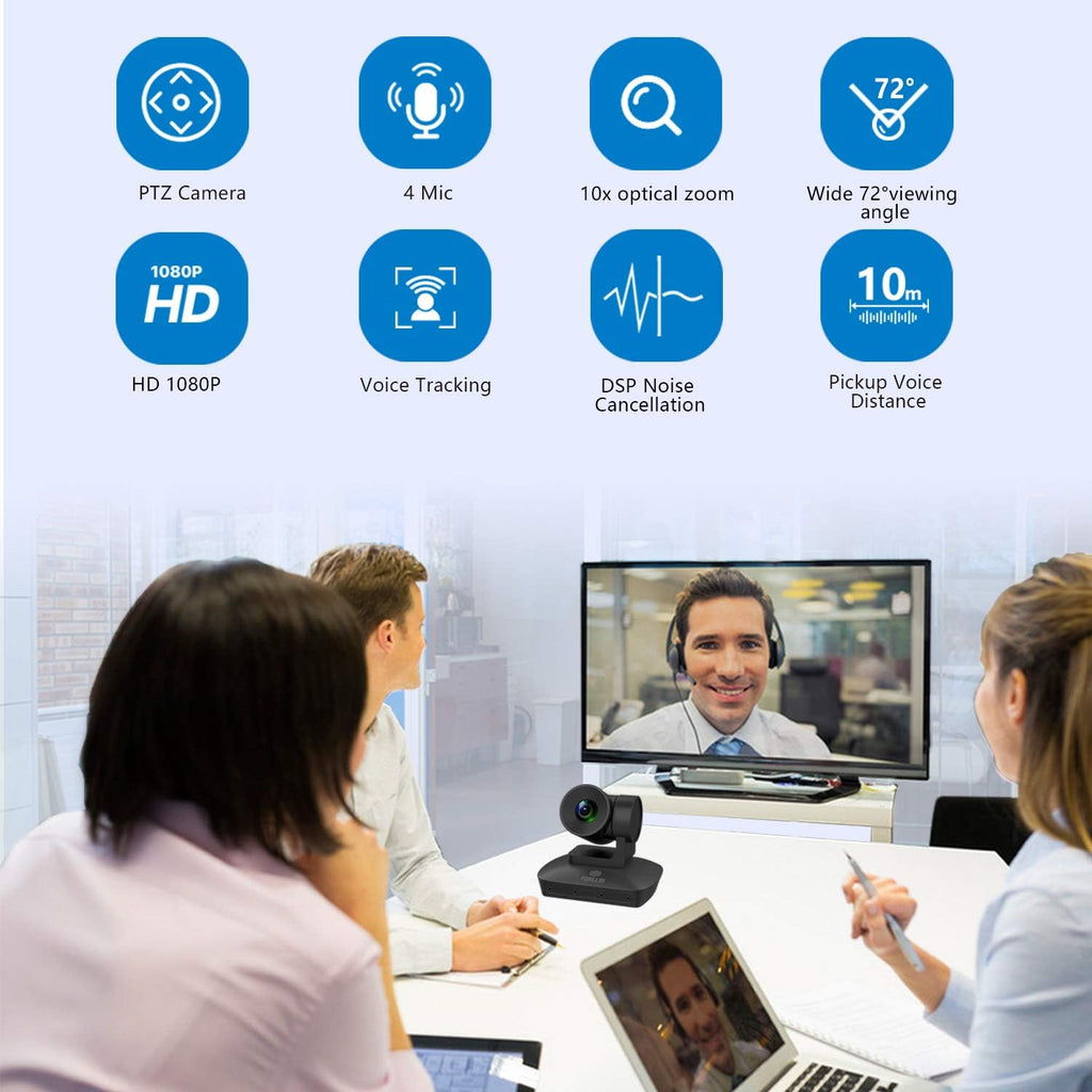 HD 1080P PTZ Conference Room Camera with 4 Microphones Array, 10X Optical Zoom L6168