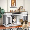 White Double Dog Crate Furniture with Divider and 2 Drawers O539559