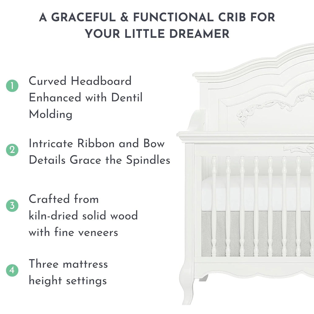 5-in-1 Convertible Crib in Frost, Greenguard Gold Certified, Wooden Baby Crib X39297