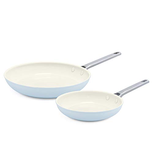 8" and 10" Hard Anodized Ceramic Nonstick Frying Pan Skillet Set, Light Blue X504220