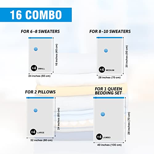 16 Pack Vacuum Storage Bags with Hand Pump Q820
