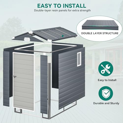 Light Gray Resin Tool Shed, 36 Cu Ft Outdoor Horizontal Storage with Air Vent and Lockable Doors K494404