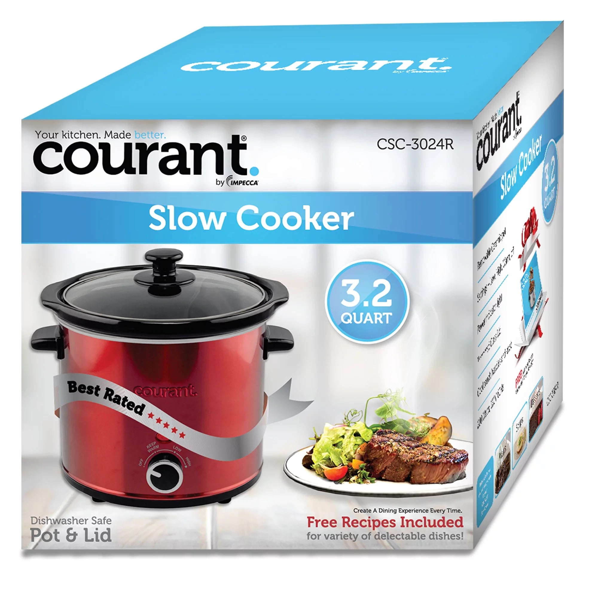 Red Stainless Steel 3.2 Quart Slow Cooker T569564