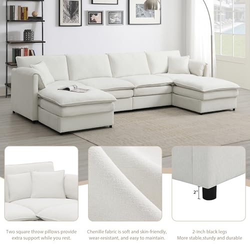 134" Oversized Modular Sectional Sofa with Double Cushions Chenille 6 Seat Sofa Bed with 2 Ottomans B502068