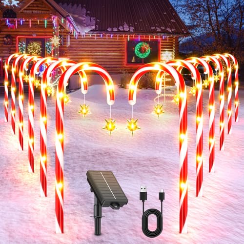 12 Pack Solar Candy Cane Lights, 72 LEDs Waterproof Outdoor Christmas Decorations J21599