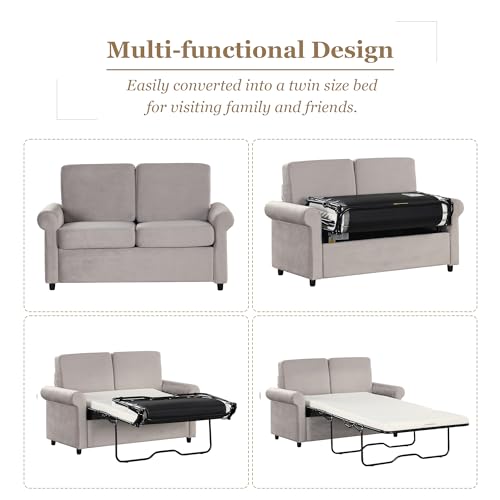 Grey Velvet Convertible Sofa Bed with Memory Foam Mattress C617171