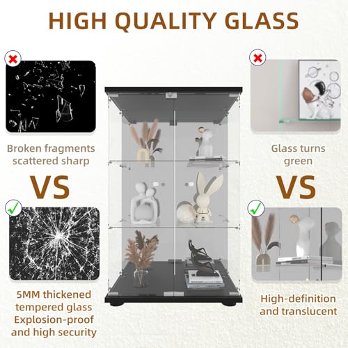 Black 4-Shelf 3 Doors Tempered Glass Display Cabinet Q819