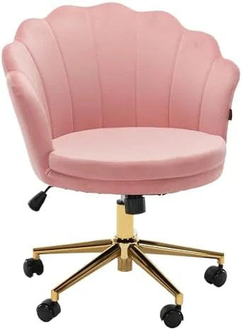 Pink Velvet Swivel Vanity Chair with Wheels E4196
