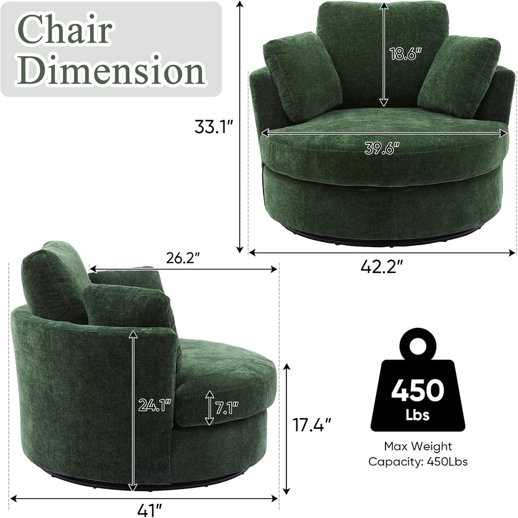 Green Chenille Oversized Swivel Barrel Chair E92110