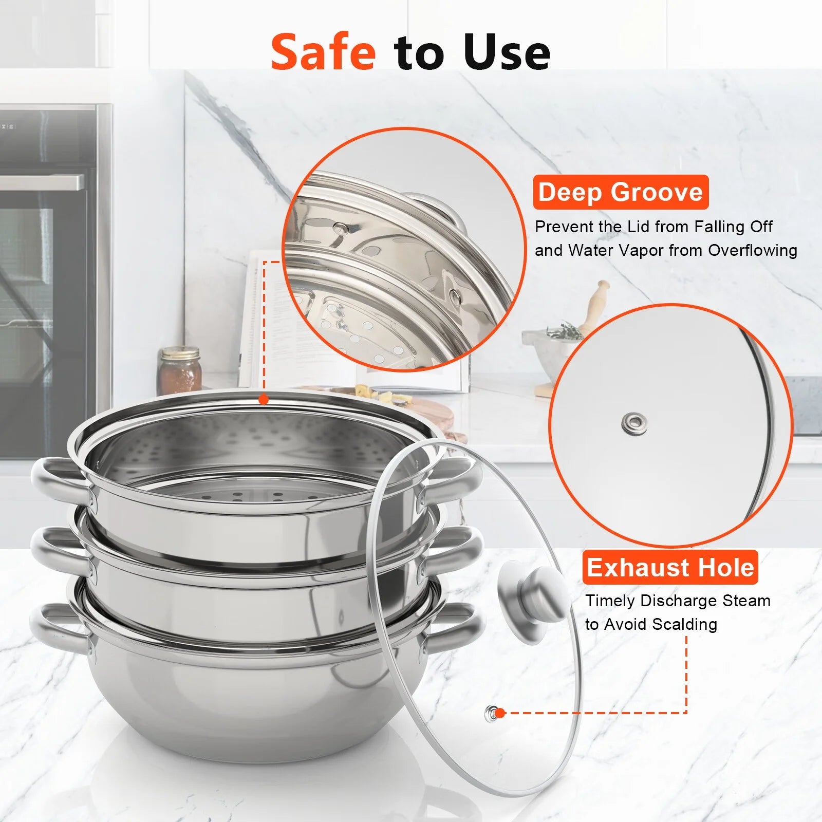 3 Tiers Stainless Steel Steaming Pot with Glass Lid T133784