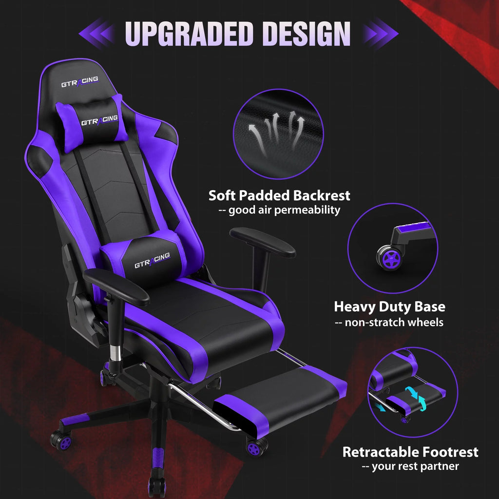 Purple PU Leather Gaming Chair with Footrest Z4292
