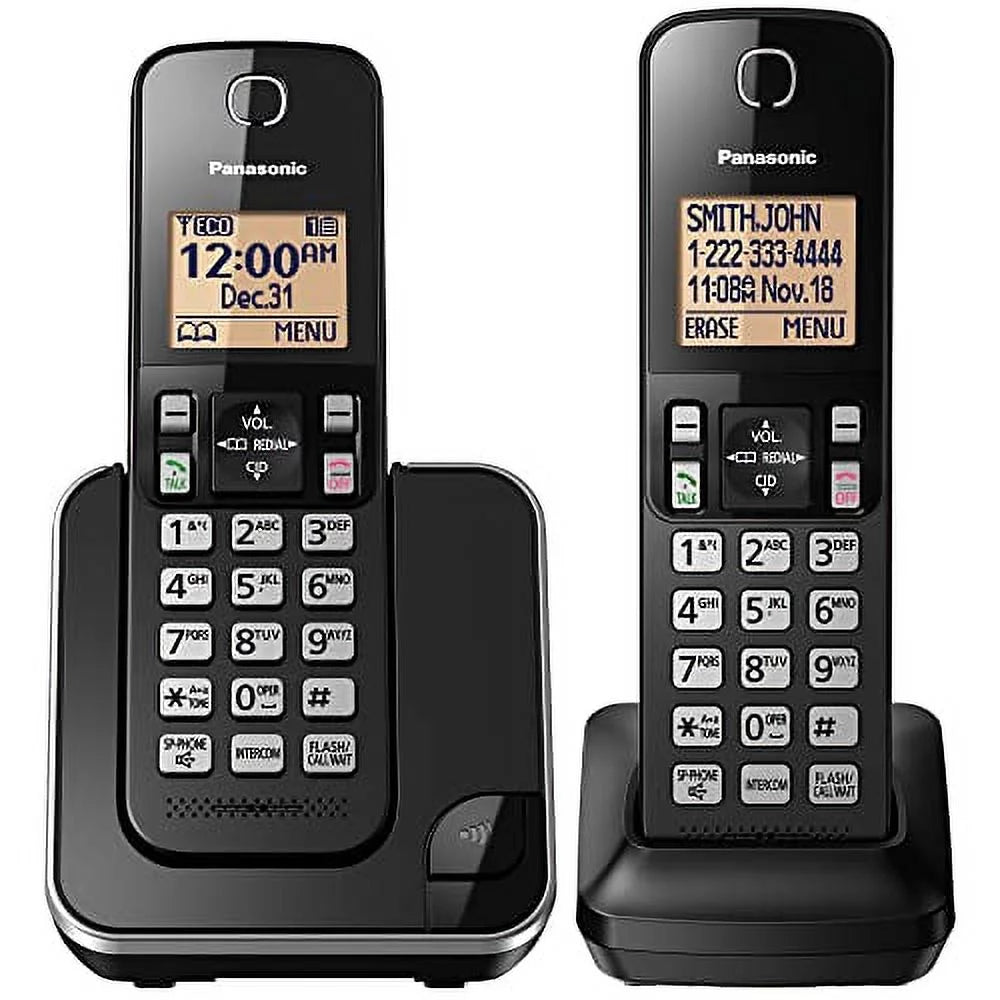 2 Handset Cordless Phone System with Amber Backlit Display (Black) O18491