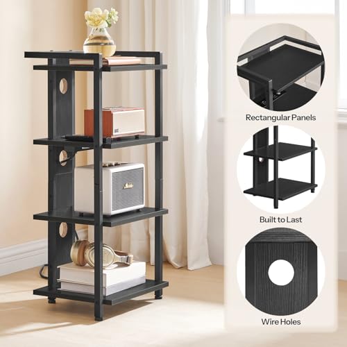 Black 4-Tier Wooden Media Console with Charging Station and LED Light S13971