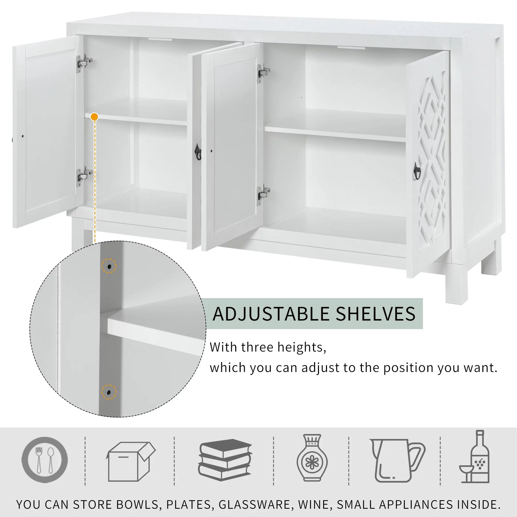 White 2-Door Storage Cabinet with Metal Legs and Adjustable Shelves T697566